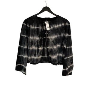 Hard Tail Black and White 3/4 Sleeve Crop Blouse